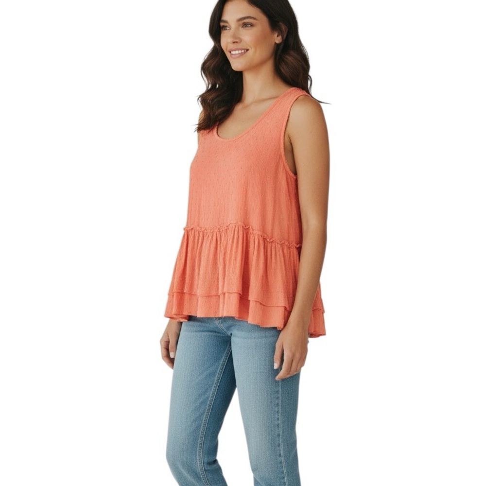 Vine & Love Coral Swiss Dot Babydoll Tank Top